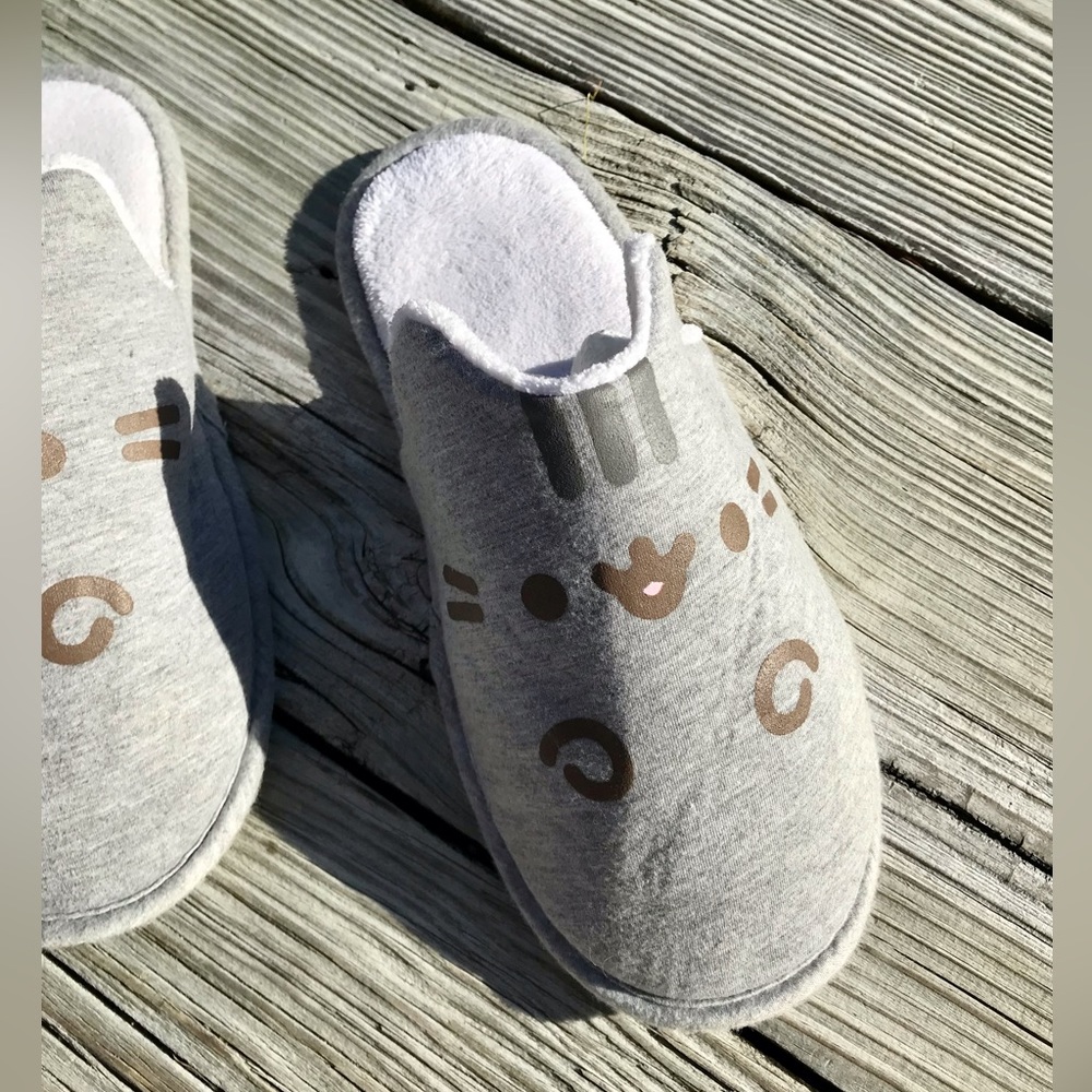 Ladies M PUSHEEN Box House Slippers Grey Cat Slip On Slides Flat Slippers - Picture 3 of 9